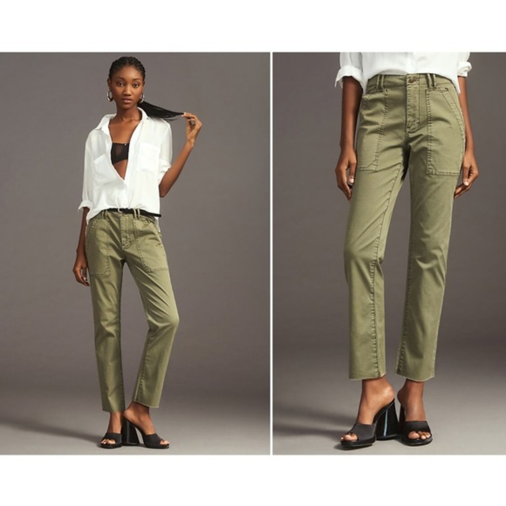 Pilcro‎ Olive Green Utility Cargo Slim Straight Utility Raw Hem Pants Trendy